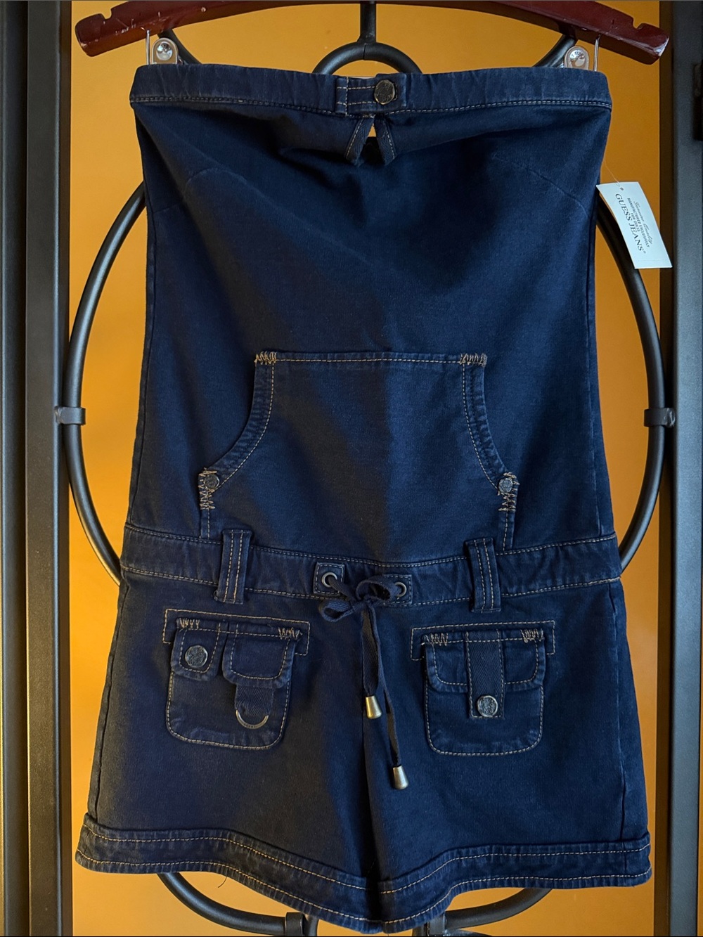 GUESS Denim Strapless Cargo Romper